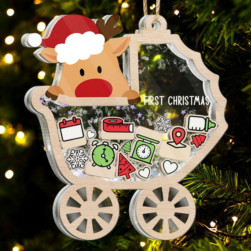 Baby Carriage New Baby Information Keepsake - Personalized 3-Layered Acrylic Shaker Ornament