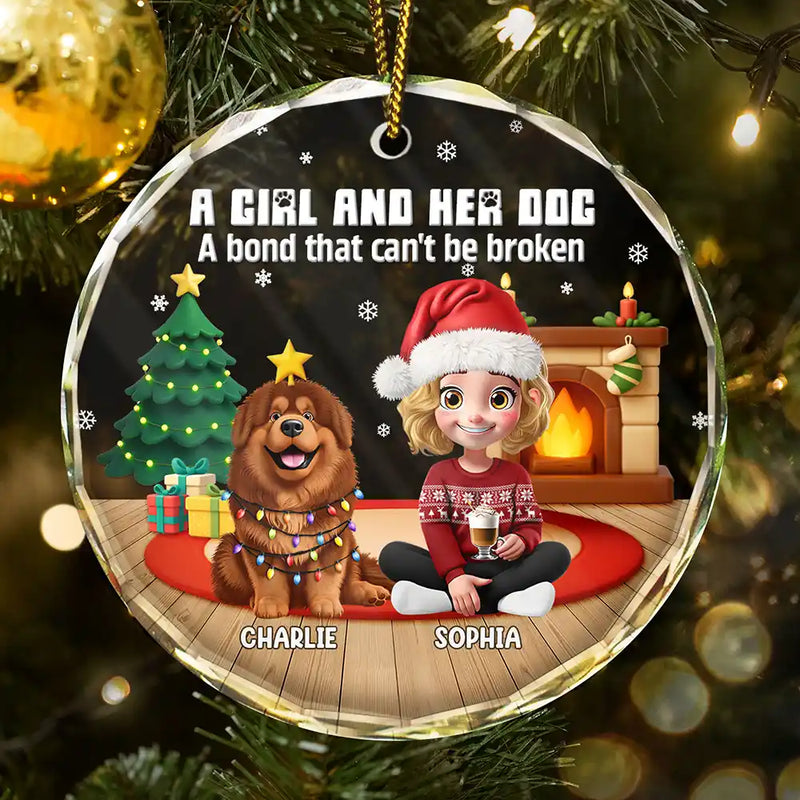 3D Effect A Girl And Her Dog - Personalized Circle Ornament