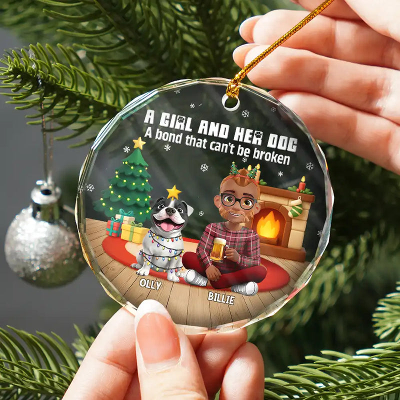 3D Effect A Girl And Her Dog - Personalized Circle Ornament