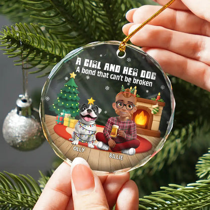 3D Effect A Girl And Her Dog - Personalized Circle Ornament