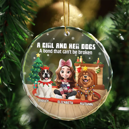3D Effect A Girl And Her Dog - Personalized Circle Ornament