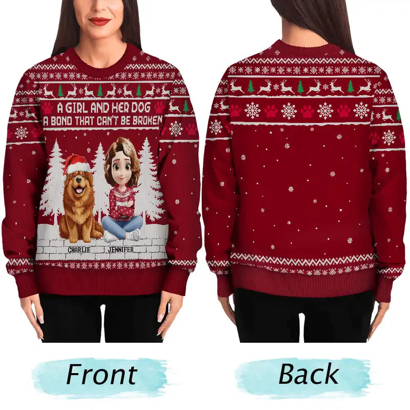 3D Effect A Girl And Her Dog - Personalized Unisex Ugly Sweater