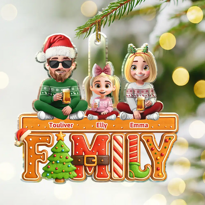 3D Effect Christmas Family Cookie - Personalized Custom Shaped Acrylic Ornament