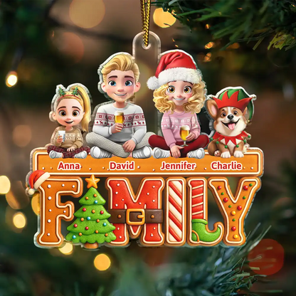 3D Effect Christmas Family Cookie - Personalized Custom Shaped Acrylic Ornament