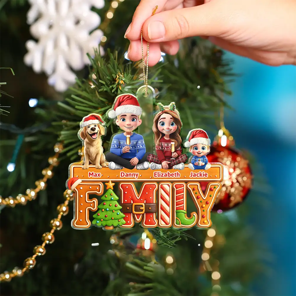 3D Effect Christmas Family Cookie - Personalized Custom Shaped Acrylic Ornament