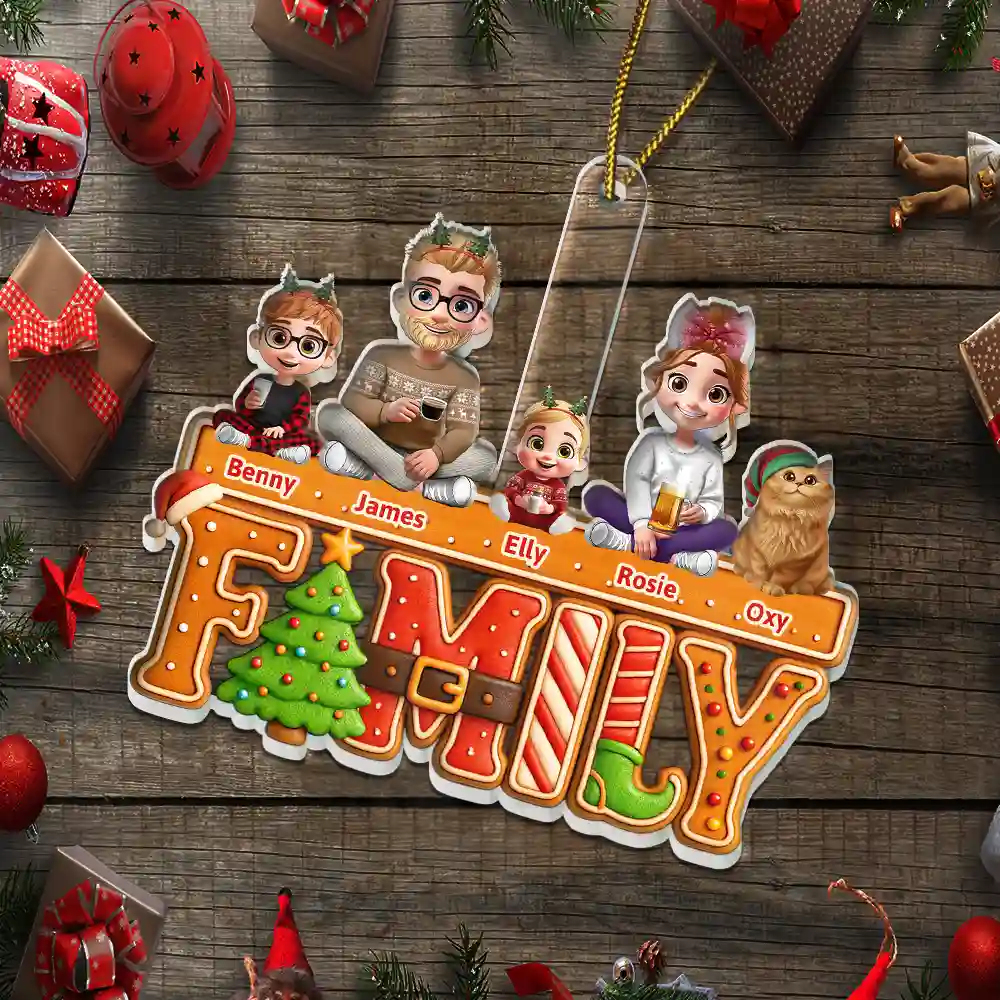 3D Effect Christmas Family Cookie - Personalized Custom Shaped Acrylic Ornament