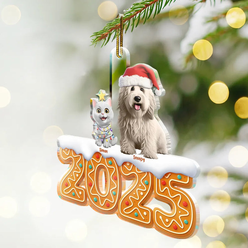 3D Effect Dog Cat Christmas Gingerbread - Personalized Custom Shaped Acrylic Ornament