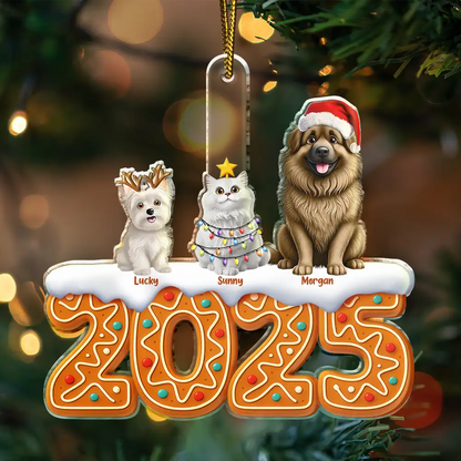 3D Effect Dog Cat Christmas Gingerbread - Personalized Custom Shaped Acrylic Ornament