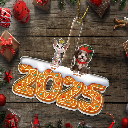 3D Effect Dog Cat Christmas Gingerbread - Personalized Custom Shaped Acrylic Ornament