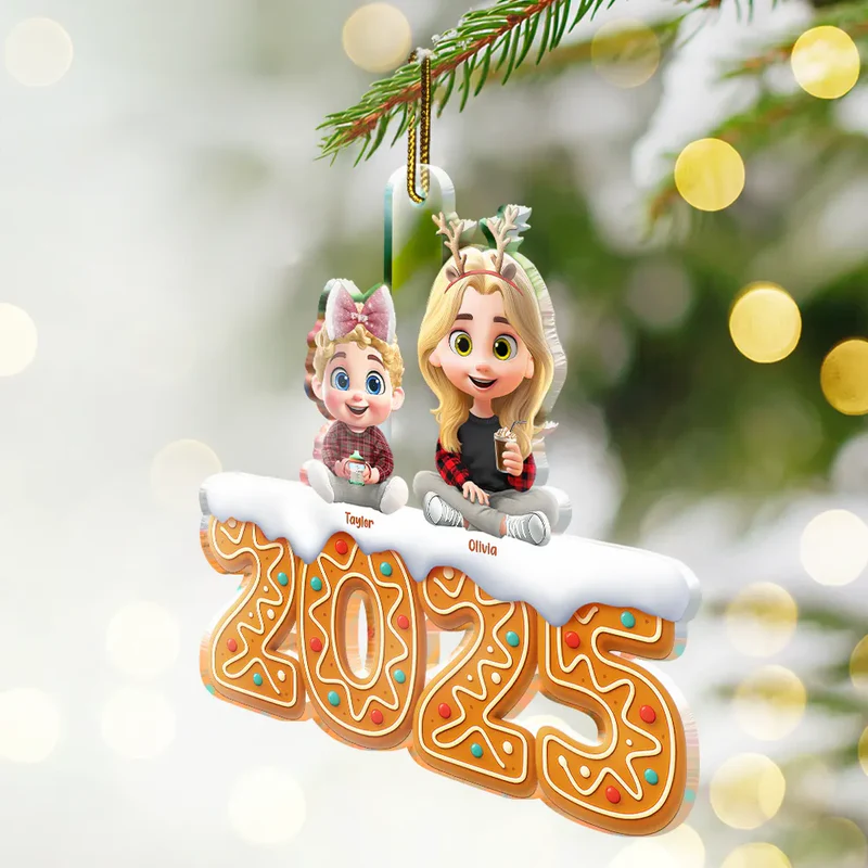 3D Effect Kid Baby Sitting Christmas Gingerbread - Personalized Custom Shaped Acrylic Ornament