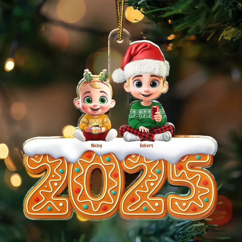 3D Effect Kid Baby Sitting Christmas Gingerbread - Personalized Custom Shaped Acrylic Ornament