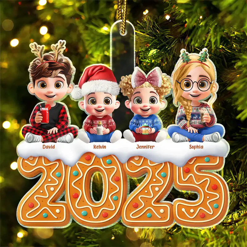 3D Effect Kid Baby Sitting Christmas Gingerbread - Personalized Custom Shaped Acrylic Ornament