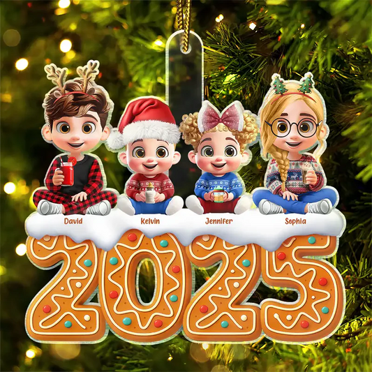 3D Effect Kid Baby Sitting Christmas Gingerbread - Personalized Custom Shaped Acrylic Ornament