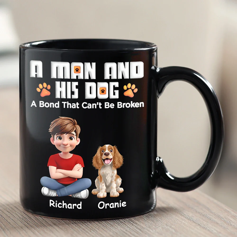 A Man And His Dog 3D Effect Christmas - Personalized Black Mug