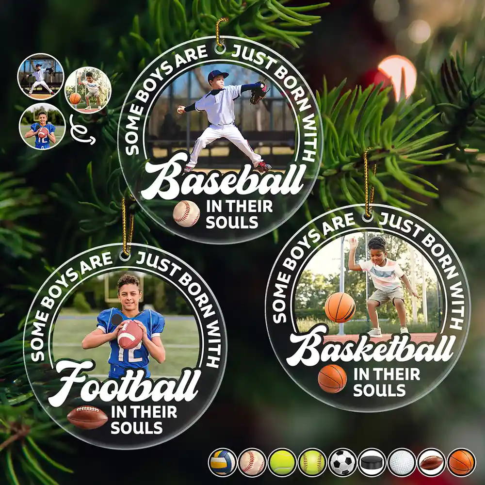 Custom Photo Born With Baseball In Their Souls - Personalized Custom Shaped Acrylic Ornament