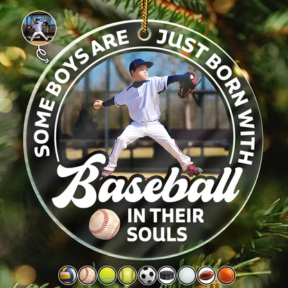 Custom Photo Born With Baseball In Their Souls - Personalized Custom Shaped Acrylic Ornament