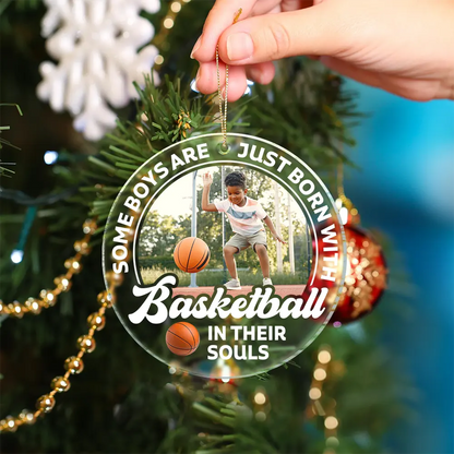 Custom Photo Born With Baseball In Their Souls - Personalized Custom Shaped Acrylic Ornament