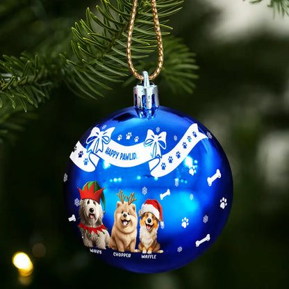 Christmas Dog With Bowknots - Personalized Ball Ornament