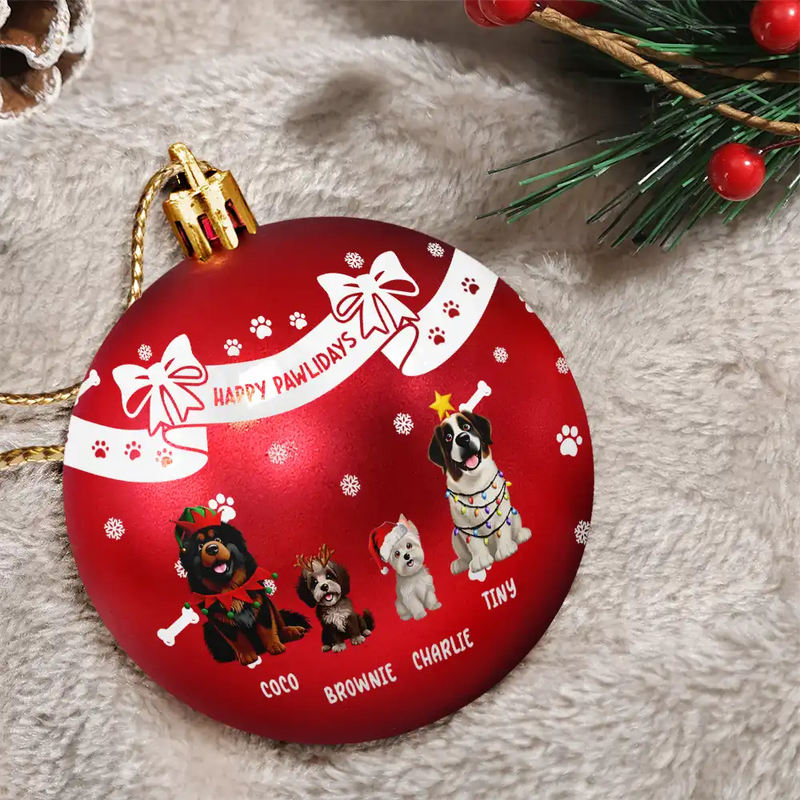 Christmas Dog With Bowknots - Personalized Ball Ornament