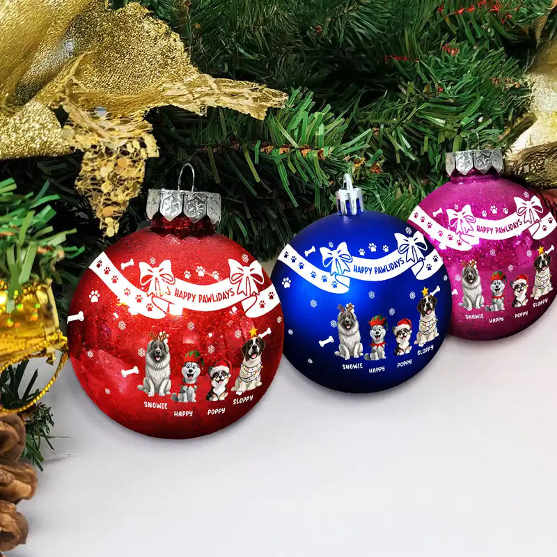 Christmas Dog With Bowknots - Personalized Ball Ornament