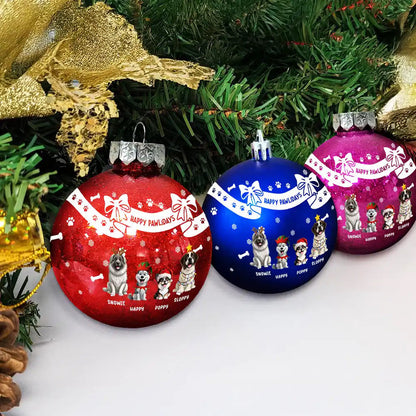 Christmas Dog With Bowknots - Personalized Ball Ornament