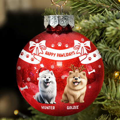 Christmas Dog With Bowknots - Personalized Ball Ornament