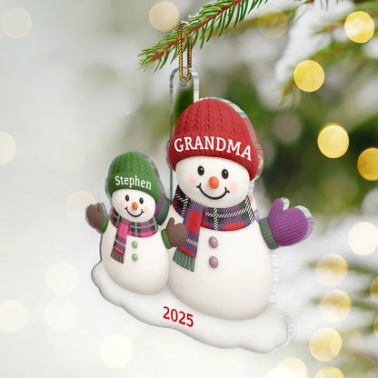 Christmas Grandma Grandkids Snowman - Personalized Custom Shaped Acrylic Ornament
