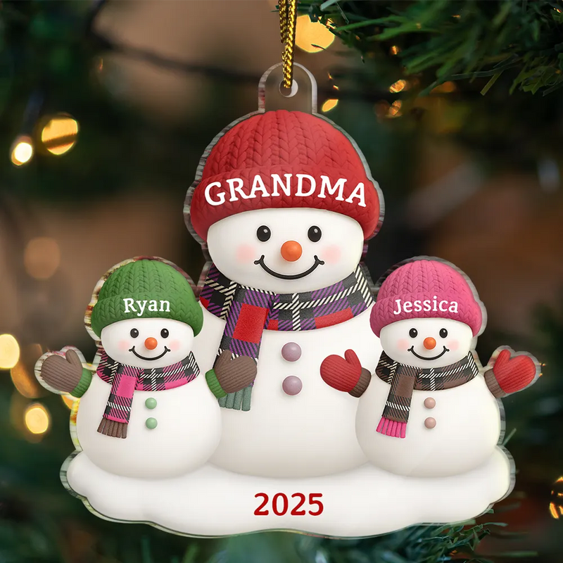 Christmas Grandma Grandkids Snowman - Personalized Custom Shaped Acrylic Ornament