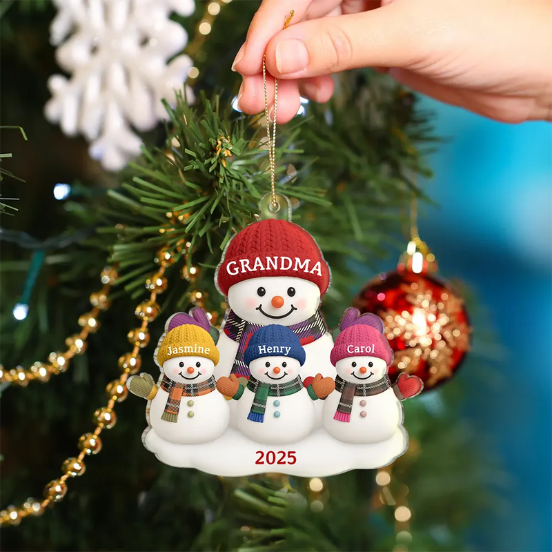 Christmas Grandma Grandkids Snowman - Personalized Custom Shaped Acrylic Ornament