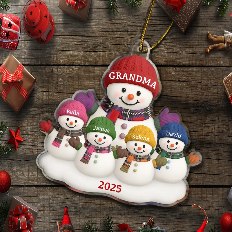 Christmas Grandma Grandkids Snowman - Personalized Custom Shaped Acrylic Ornament