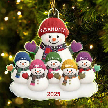 Christmas Grandma Grandkids Snowman - Personalized Custom Shaped Acrylic Ornament