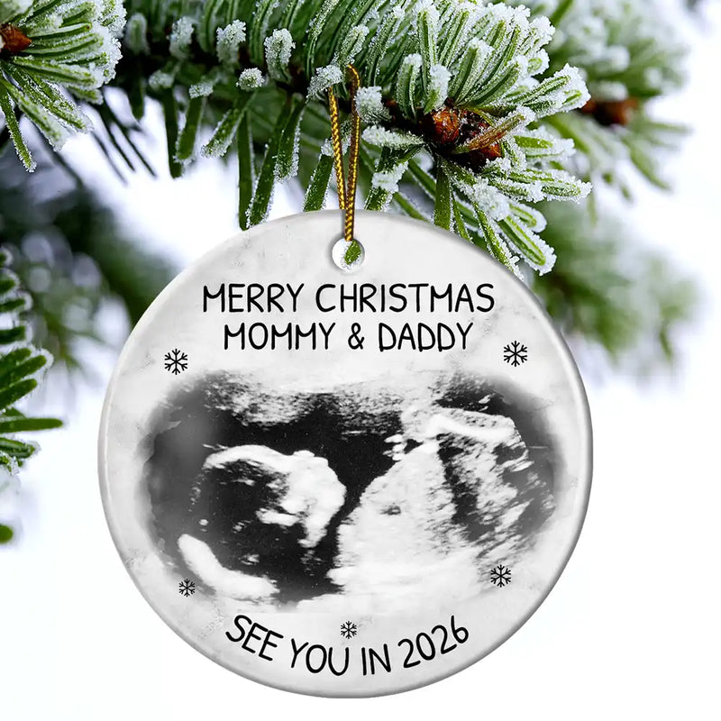 Custom Photo Baby Expecting See You In 2026 - Personalized Circle Acrylic Ornament