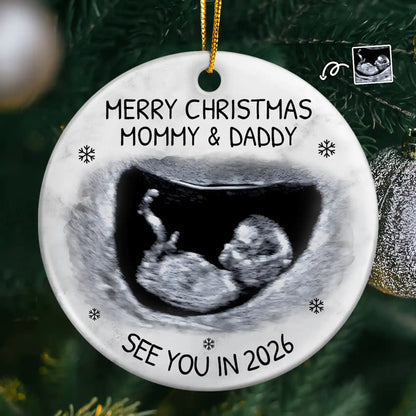Custom Photo Baby Expecting See You In 2026 - Personalized Circle Acrylic Ornament