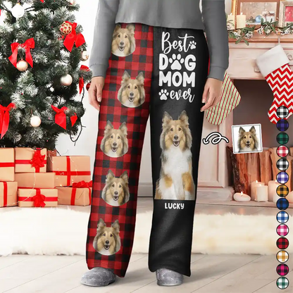 Custom Photo Best Dog Mom Ever Flannel Pattern - Personalized Pajama Pants