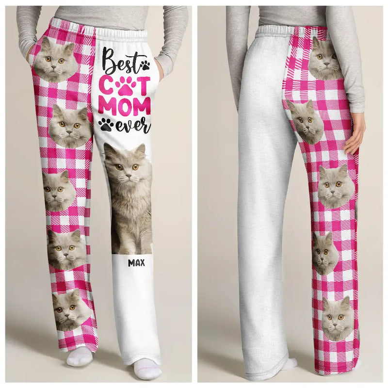 Custom Photo Best Dog Mom Ever Flannel Pattern - Personalized Pajama Pants