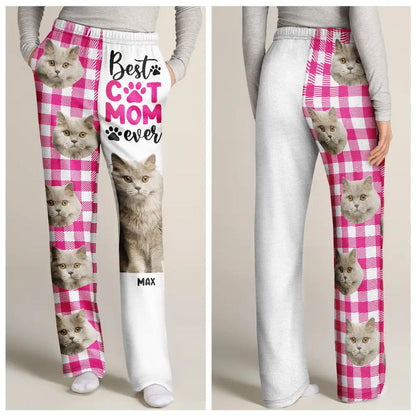 Custom Photo Best Dog Mom Ever Flannel Pattern - Personalized Pajama Pants