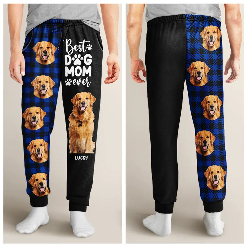 Custom Photo Best Dog Mom Ever Flannel Pattern - Personalized Pajama Pants