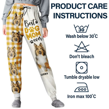 Custom Photo Best Dog Mom Ever Flannel Pattern - Personalized Pajama Pants