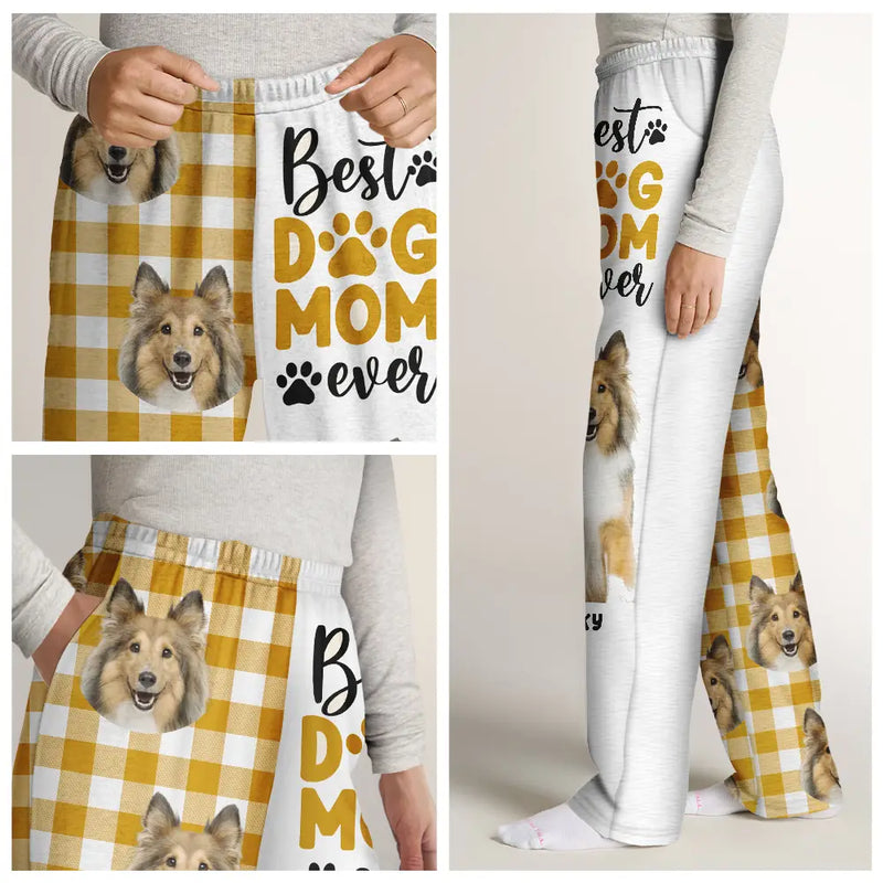 Custom Photo Best Dog Mom Ever Flannel Pattern - Personalized Pajama Pants
