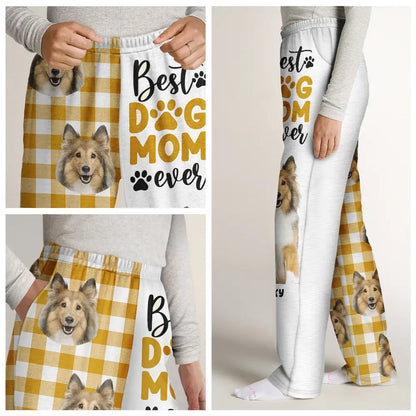 Custom Photo Best Dog Mom Ever Flannel Pattern - Personalized Pajama Pants