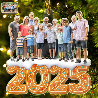 Custom Photo Christmas Family Gingerbread - Personalized Custom Shaped Acrylic Ornament
