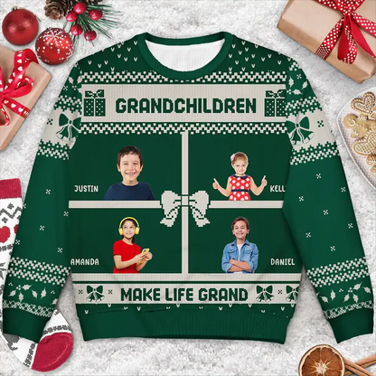 Custom Photo Life Is Grand With My Grandkids - Personalized Unisex Ugly Sweater