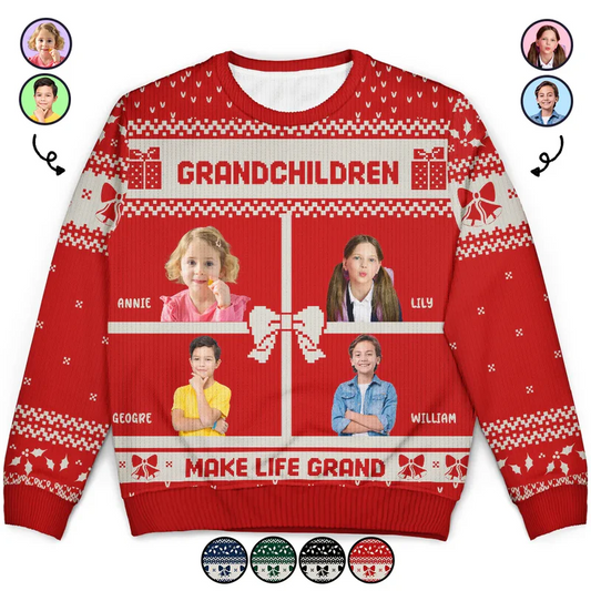 Custom Photo Life Is Grand With My Grandkids - Personalized Unisex Ugly Sweater