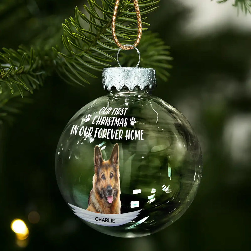 Custom Photo My First Christmas In My Forever Home - Personalized Ball Ornament