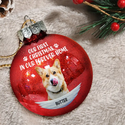 Custom Photo My First Christmas In My Forever Home - Personalized Ball Ornament