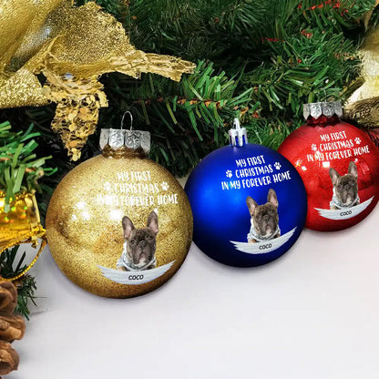 Custom Photo My First Christmas In My Forever Home - Personalized Ball Ornament