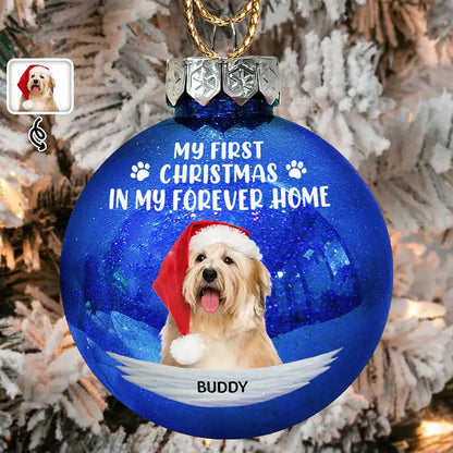 Custom Photo My First Christmas In My Forever Home - Personalized Ball Ornament