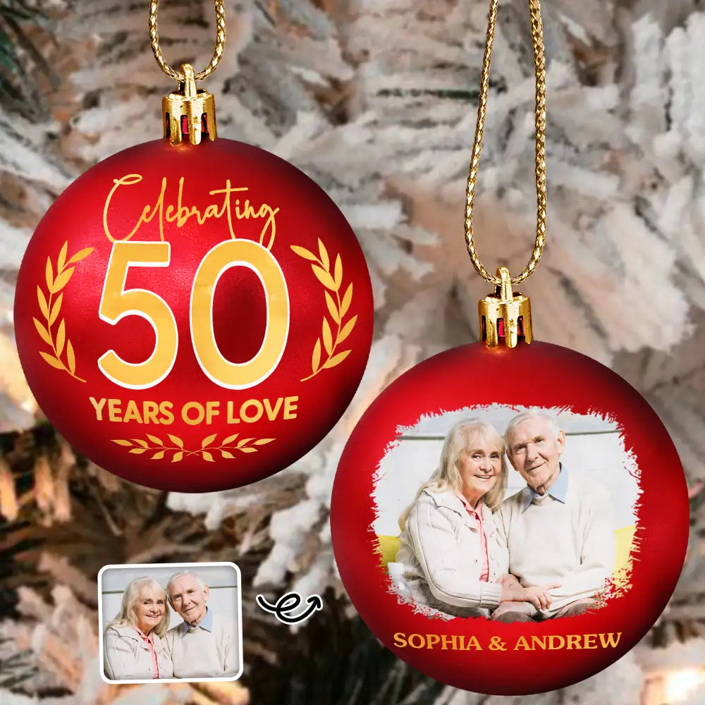 Custom Photo Year Of Love Wedding Anniversary - Personalized Ball Ornament