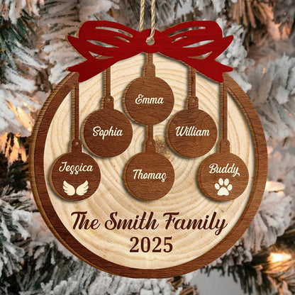 Happy Family Merry Christmas - Personalized Wooden Ornament
