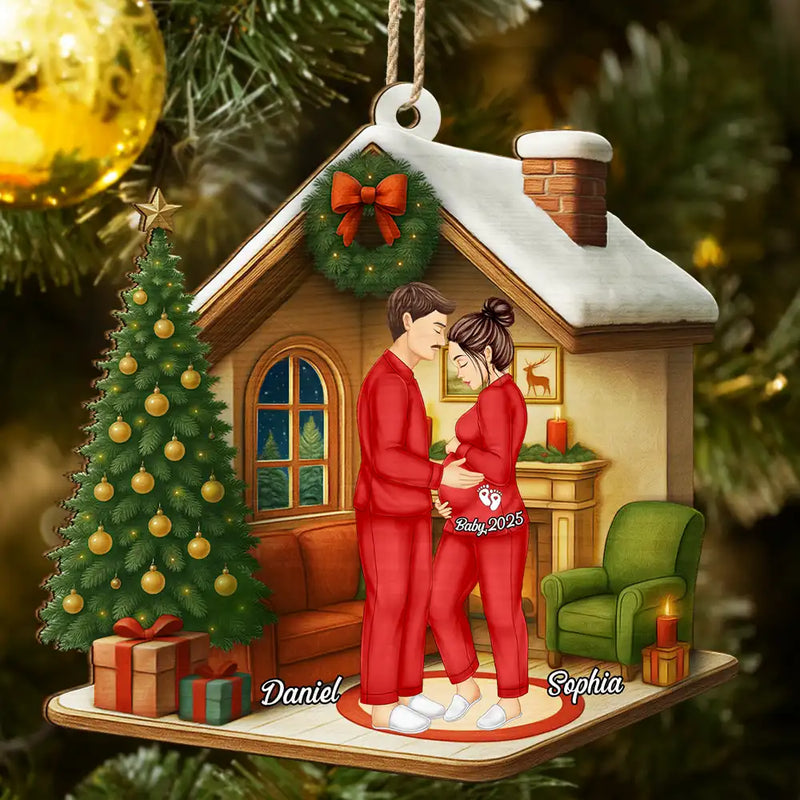 Expecting Parents Christmas Pregnancy - Personalized Custom Shaped Wooden Ornament
